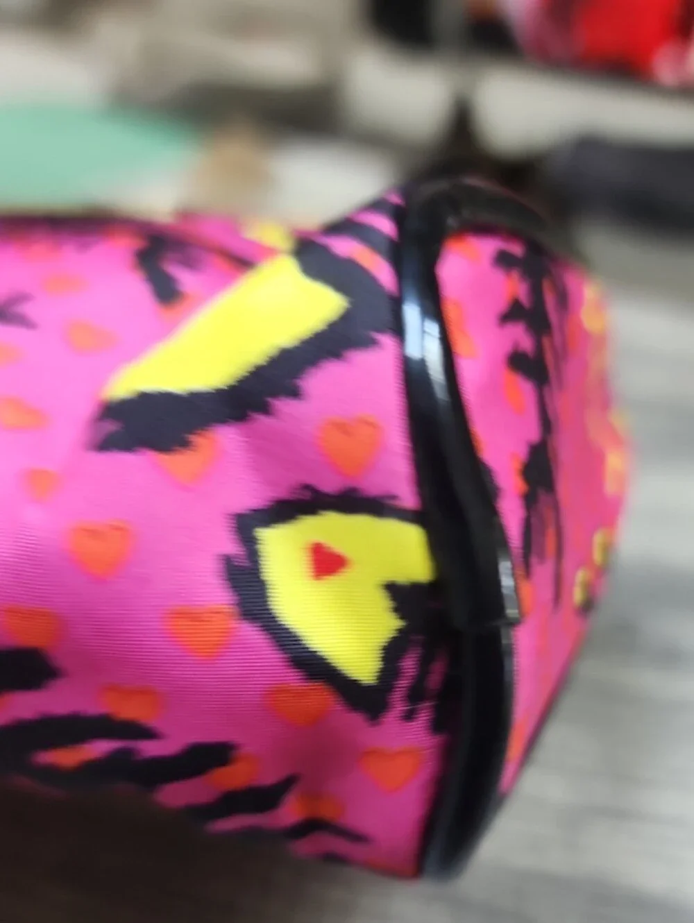 Betsey Johnson Pink & Yellow Fishbone Cosmetic Case
